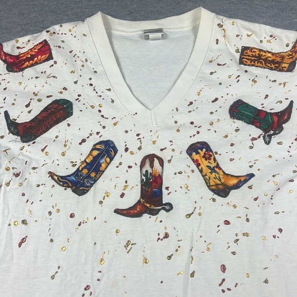 Vintage Single Stitch Western T-Shirt Womens Size Large USA Made Splatter Paint - Picture 2 of 16